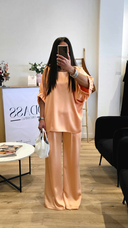 Pantalon Fluide Satiné Pêche – Taille Élastiquée & Coupe Ample ⭐️ PRENIUM ⭐️
