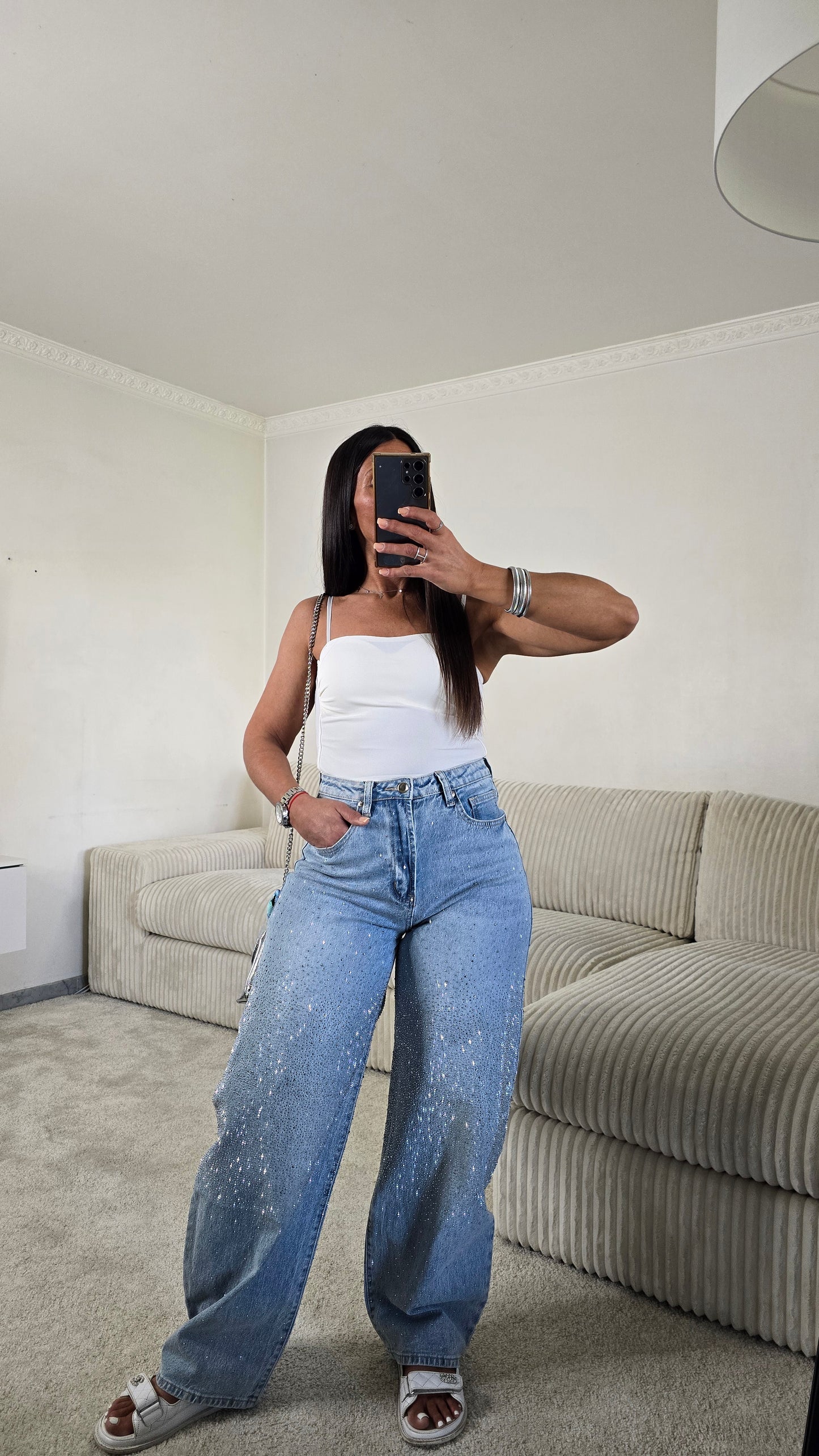 Jean strass signature – denim lumineux