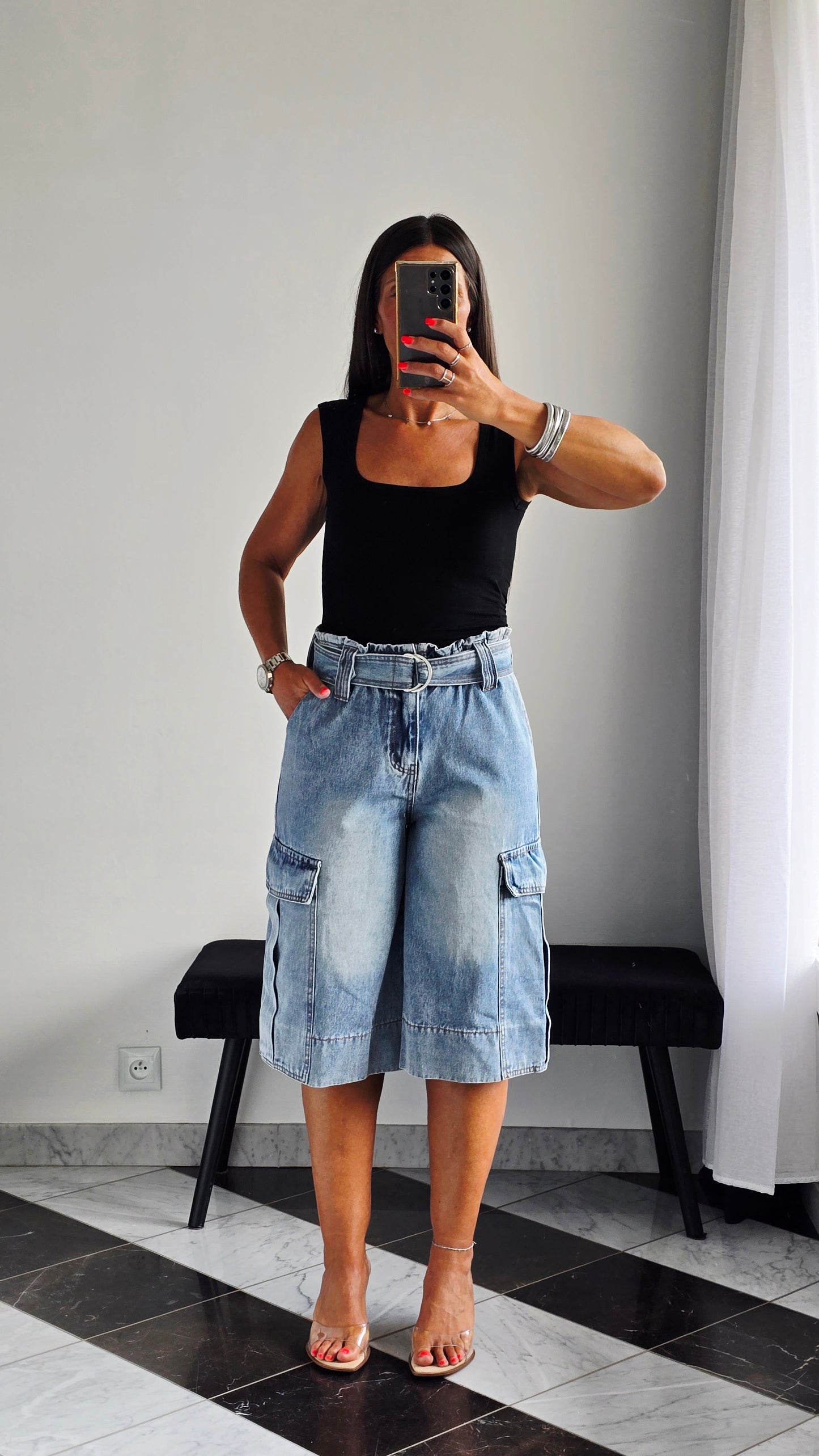 Bermuda cargo ceinturé – Détail paperbag