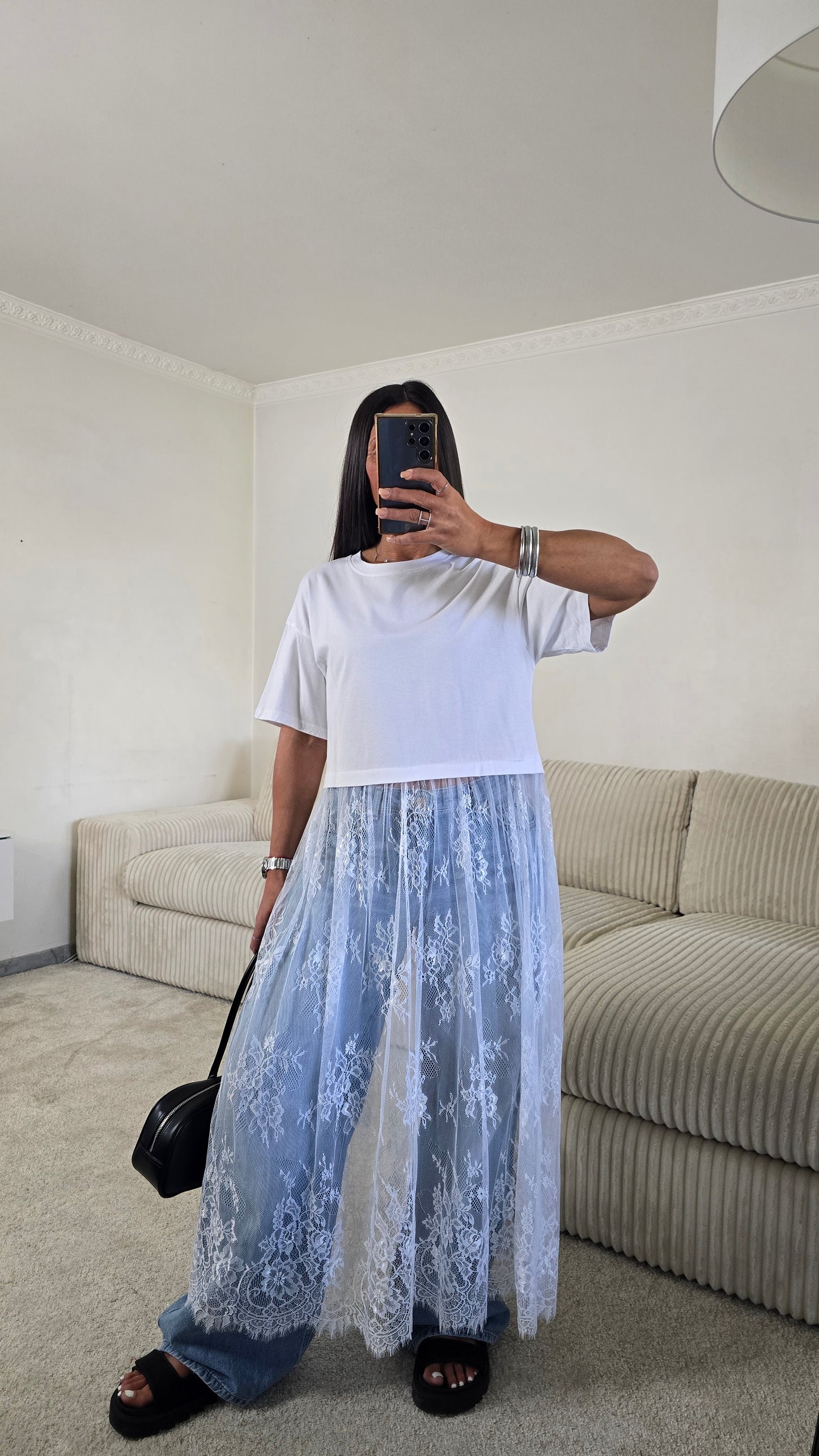 T-shirt dentelle signature – blanc lumineux