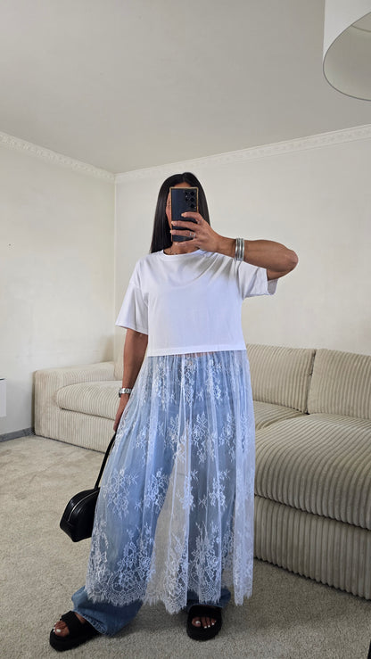 T-shirt dentelle signature – blanc lumineux