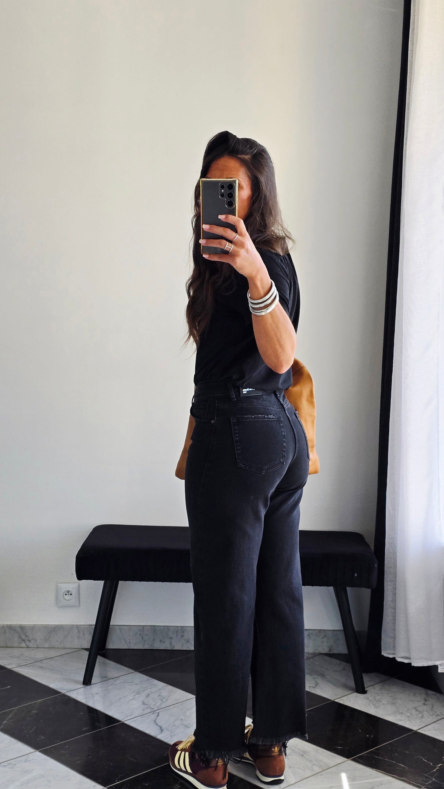 🖤 Jean Balloon Crop – Noir Effet Brut