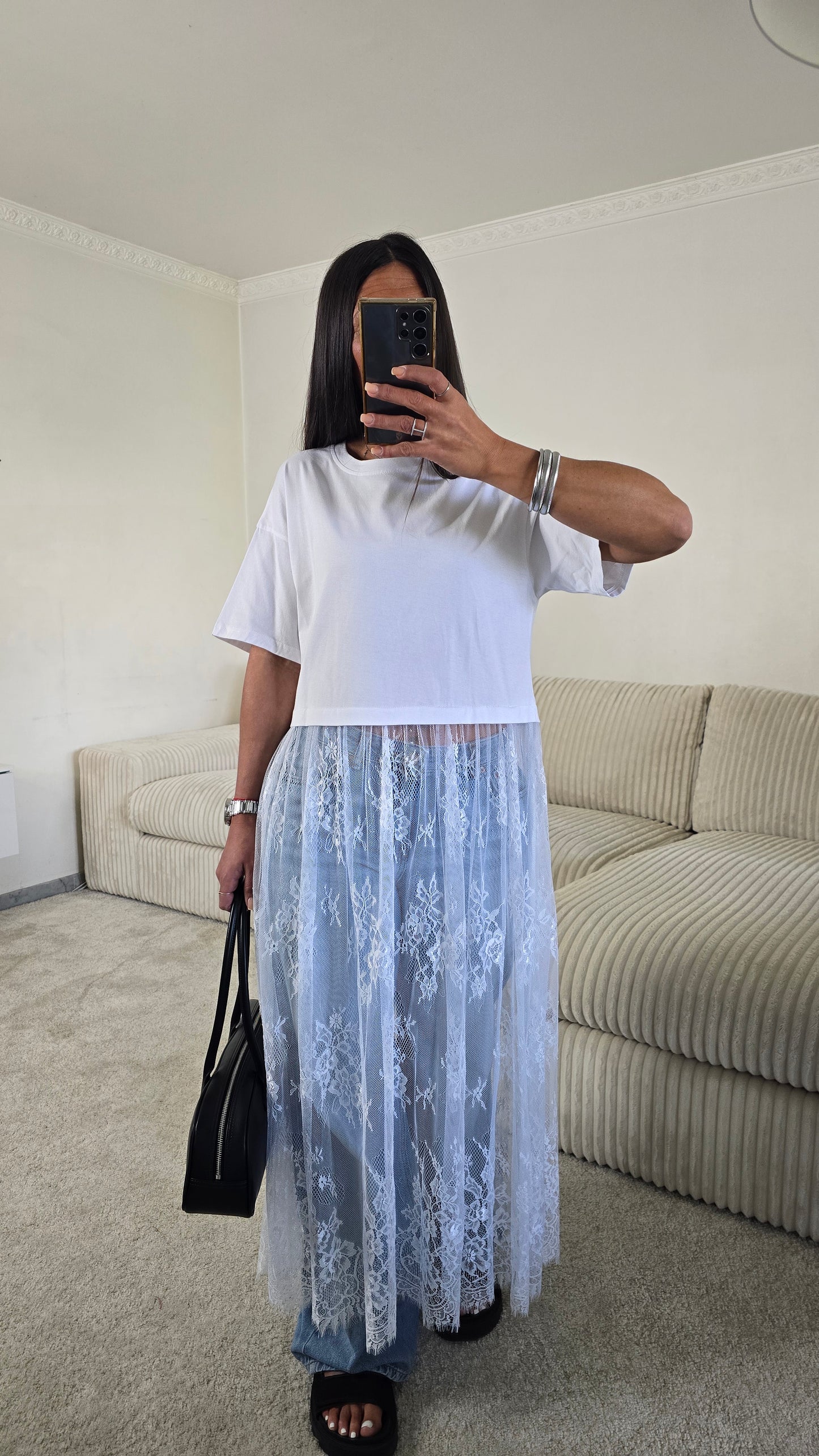 T-shirt dentelle signature – blanc lumineux