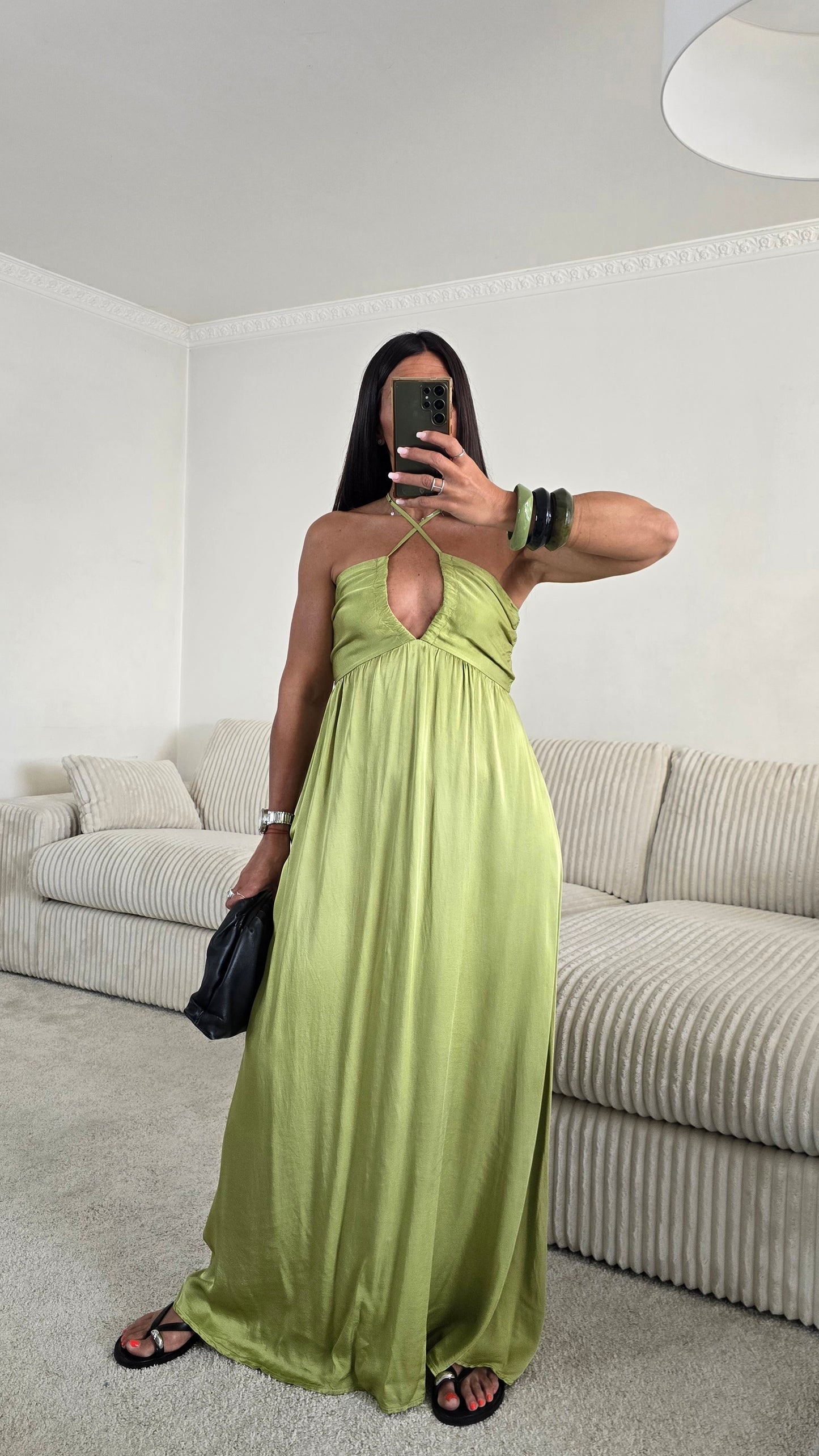Robe longue dos nu - vert olive