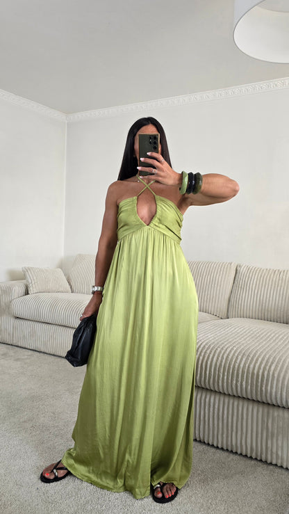 Robe longue dos nu - vert olive