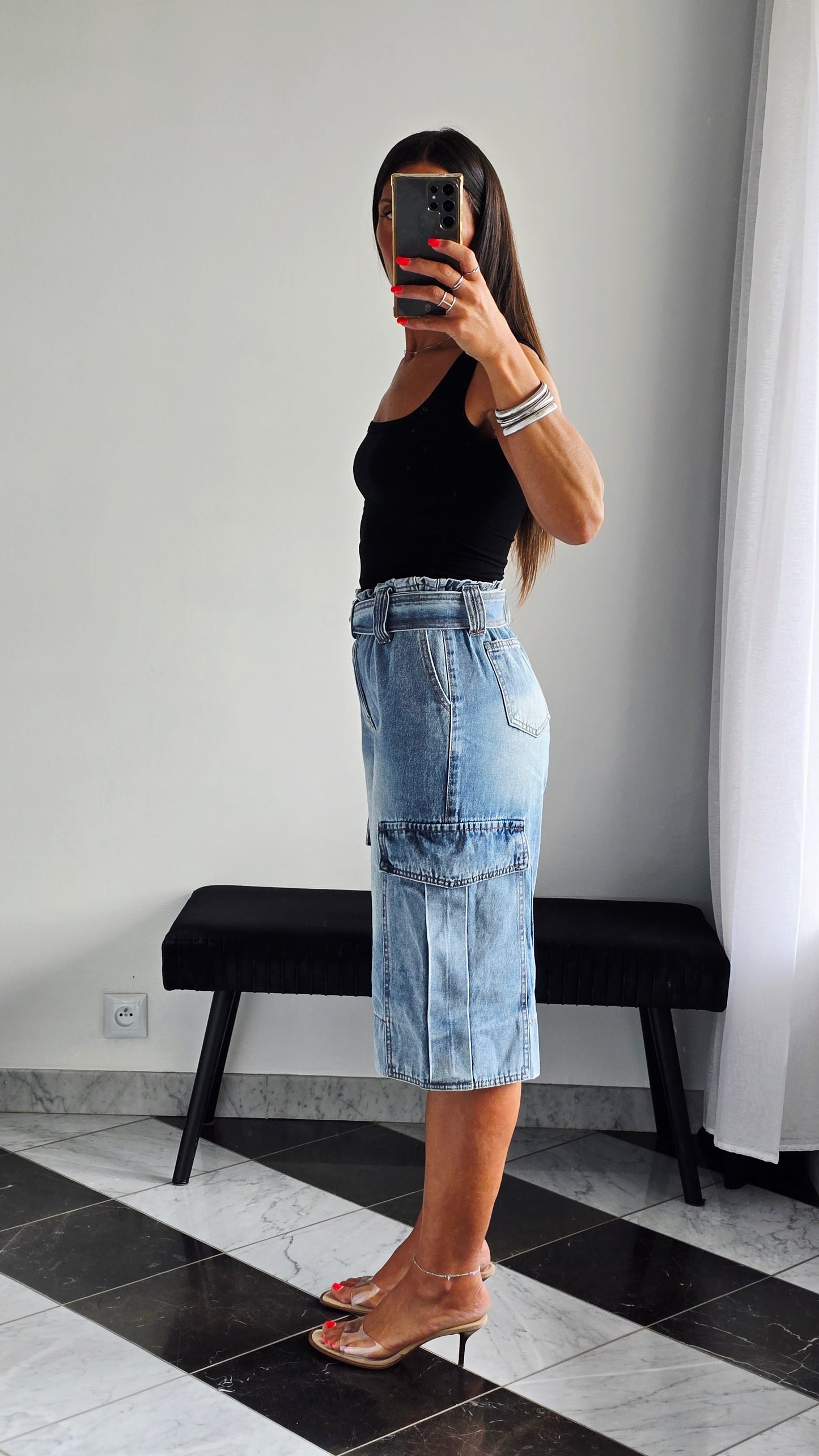 Bermuda cargo ceinturé – Détail paperbag