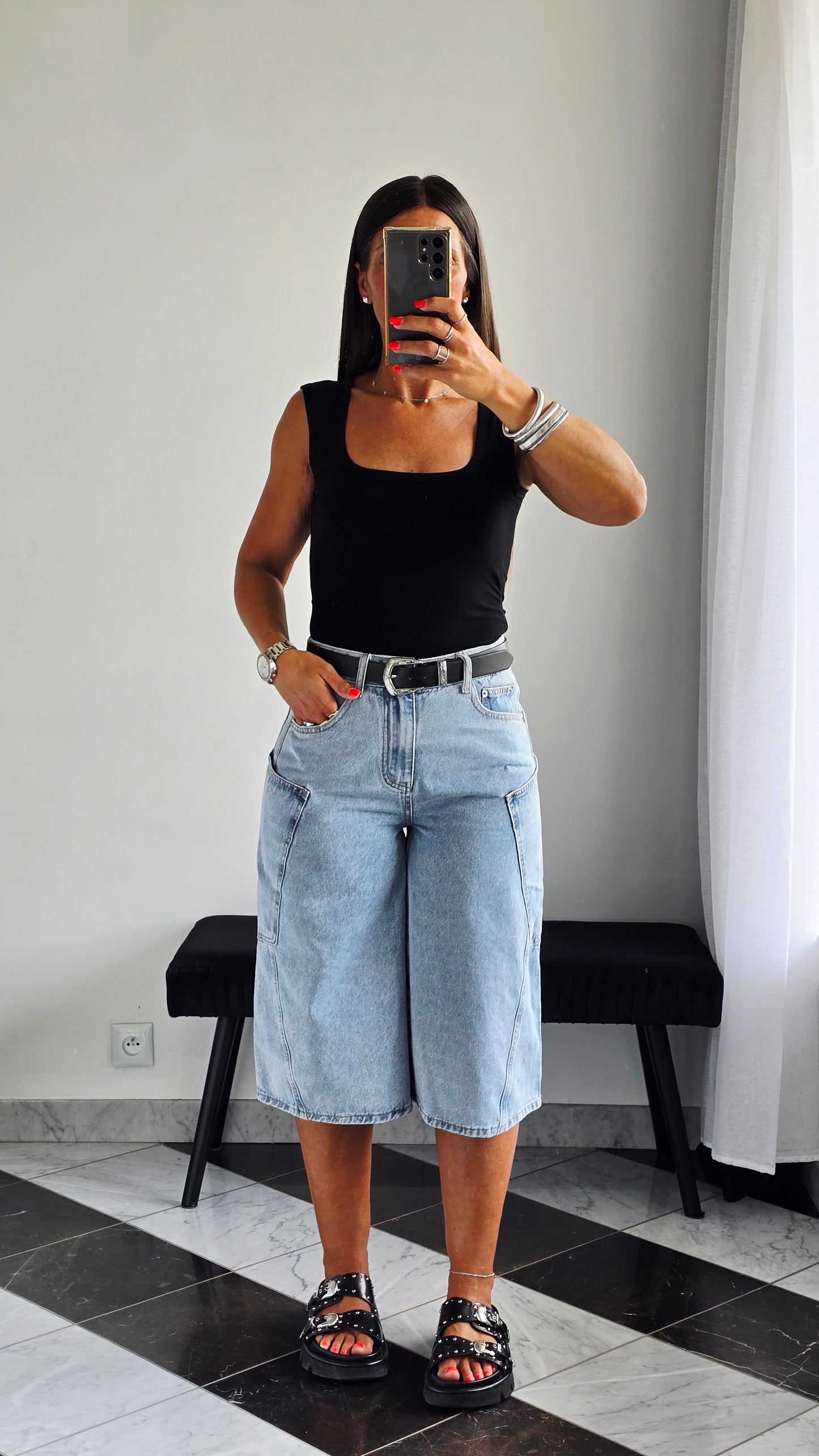 Bermuda en jean large - Coupe cargo