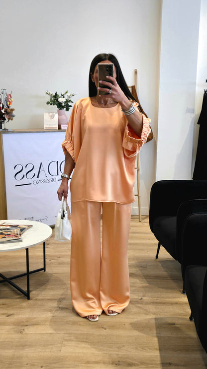 Pantalon Fluide Satiné Pêche – Taille Élastiquée & Coupe Ample ⭐️ PRENIUM ⭐️