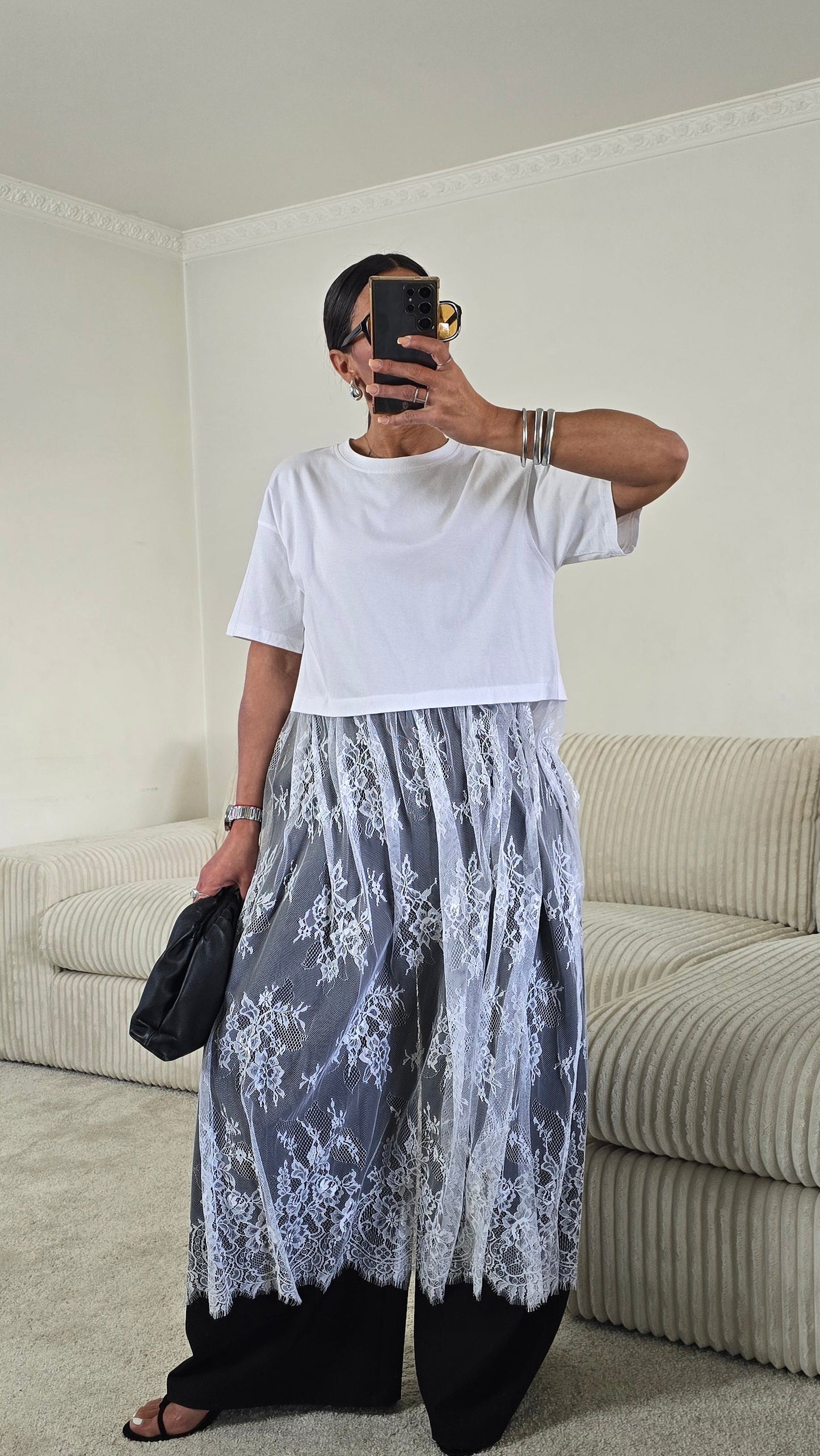 T-shirt dentelle signature – blanc lumineux