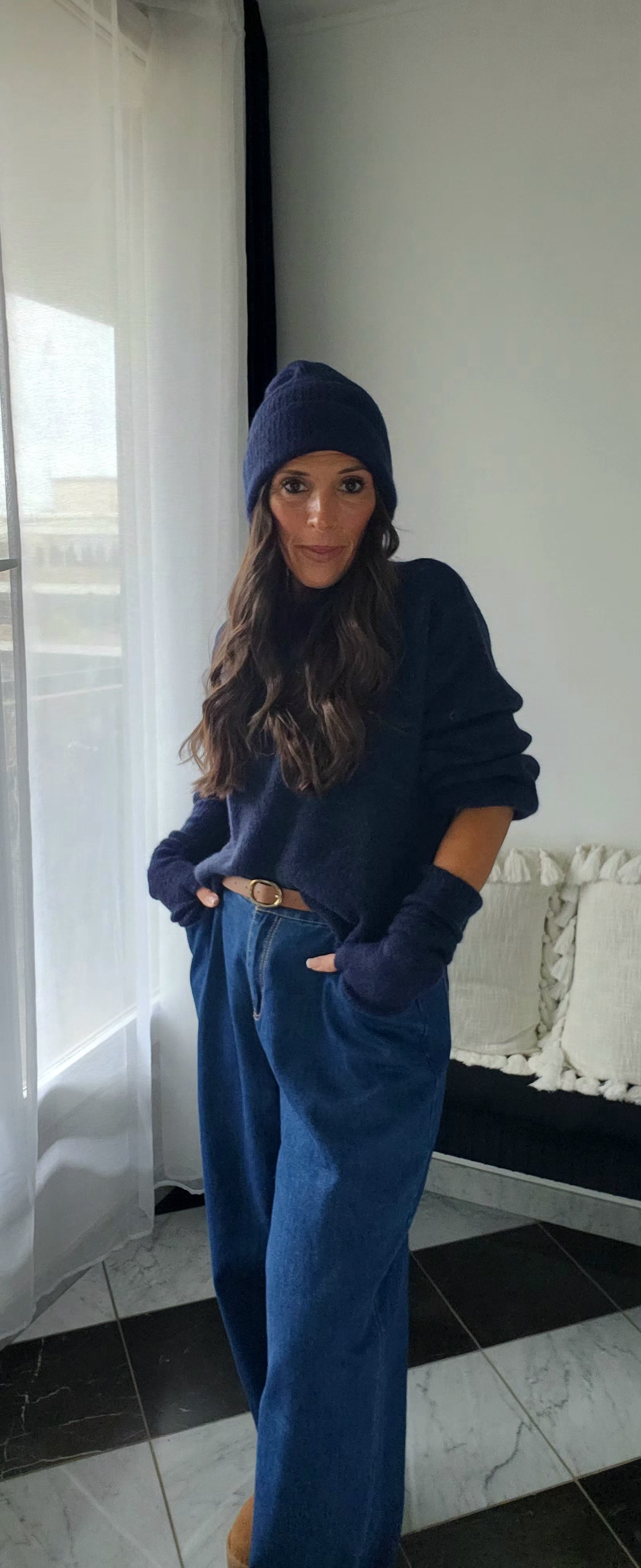 Mitaines Longues Baby Alpaga Bleu Marine