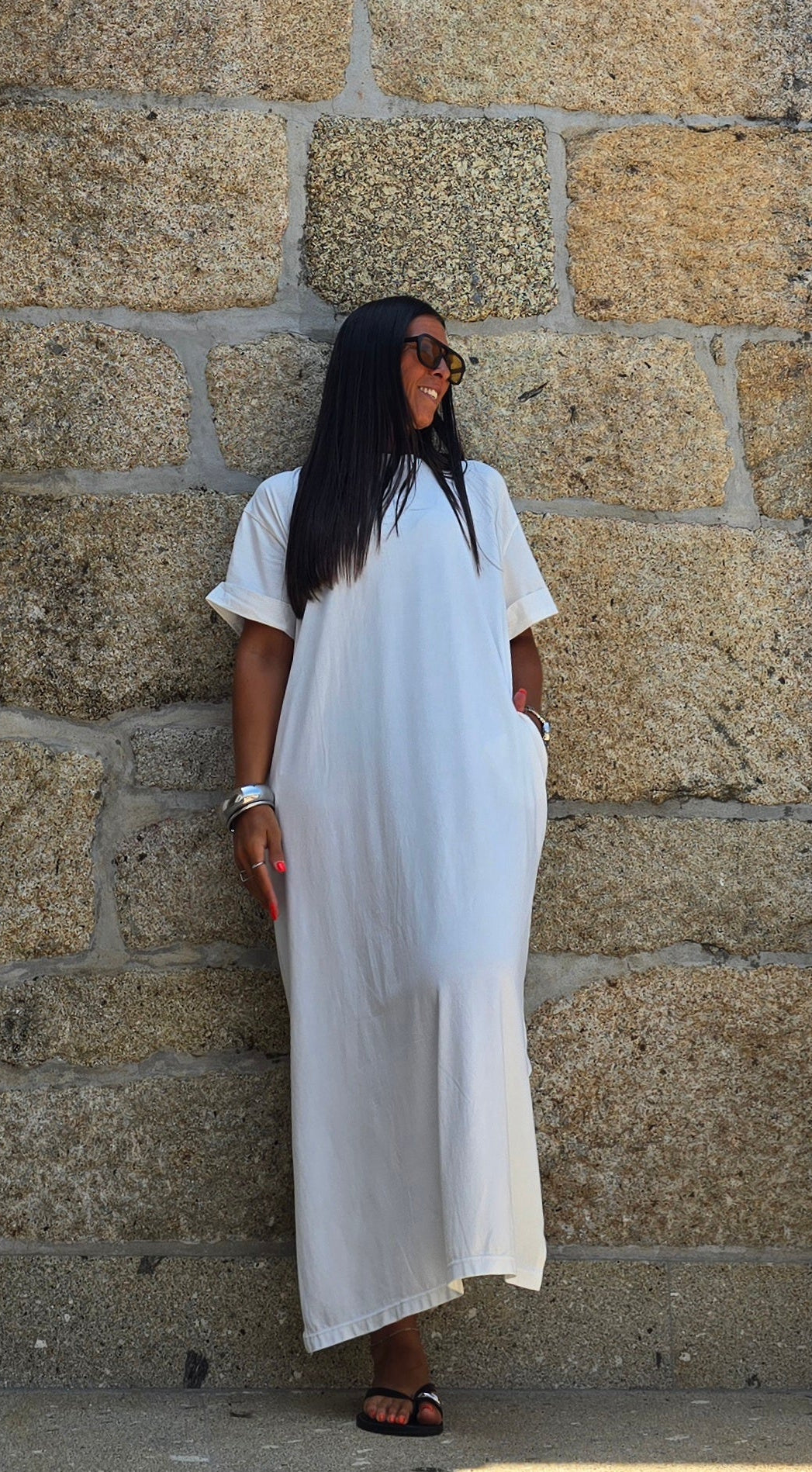 Robe T-shirt longue blanc cassé – fabrication italienne