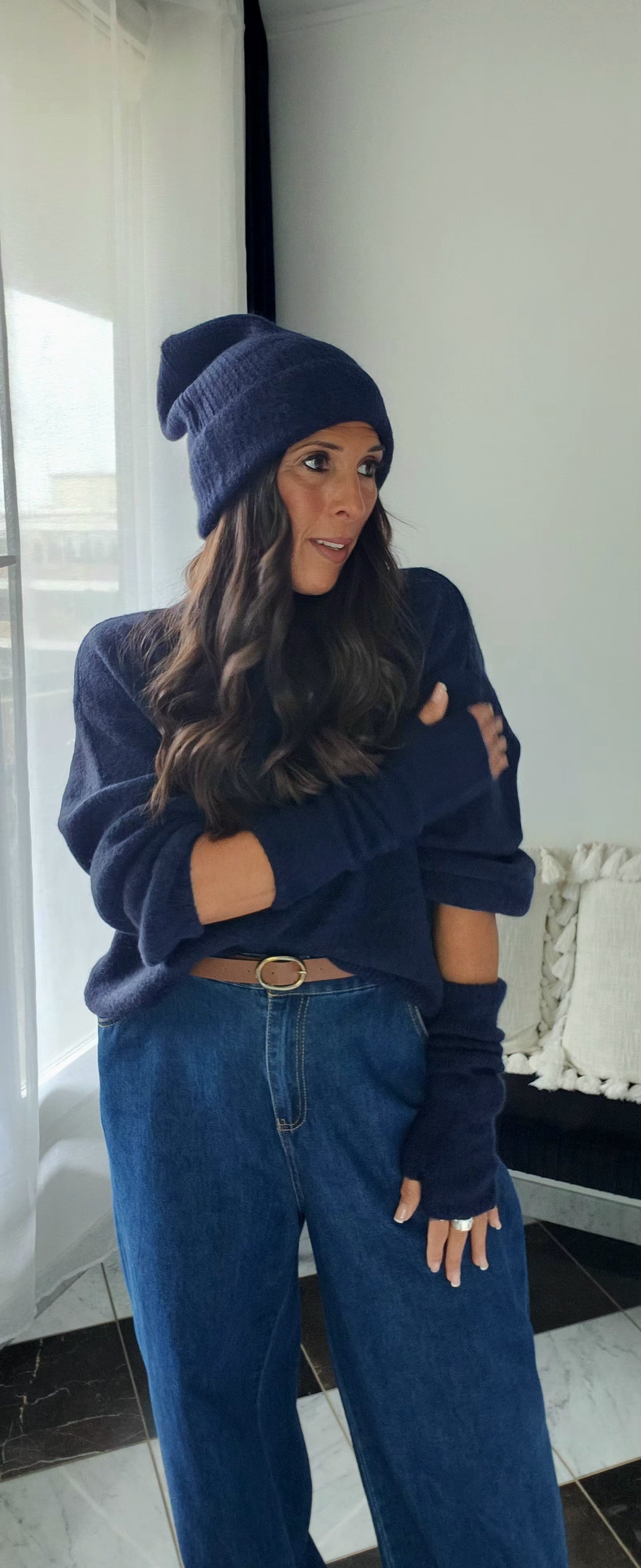 Mitaines Longues Baby Alpaga Bleu Marine