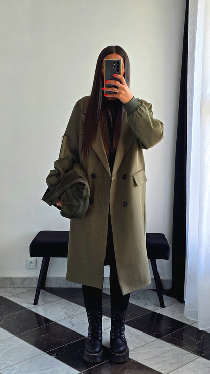 Manteau Long Esprit Blazer Bombers – Kaki