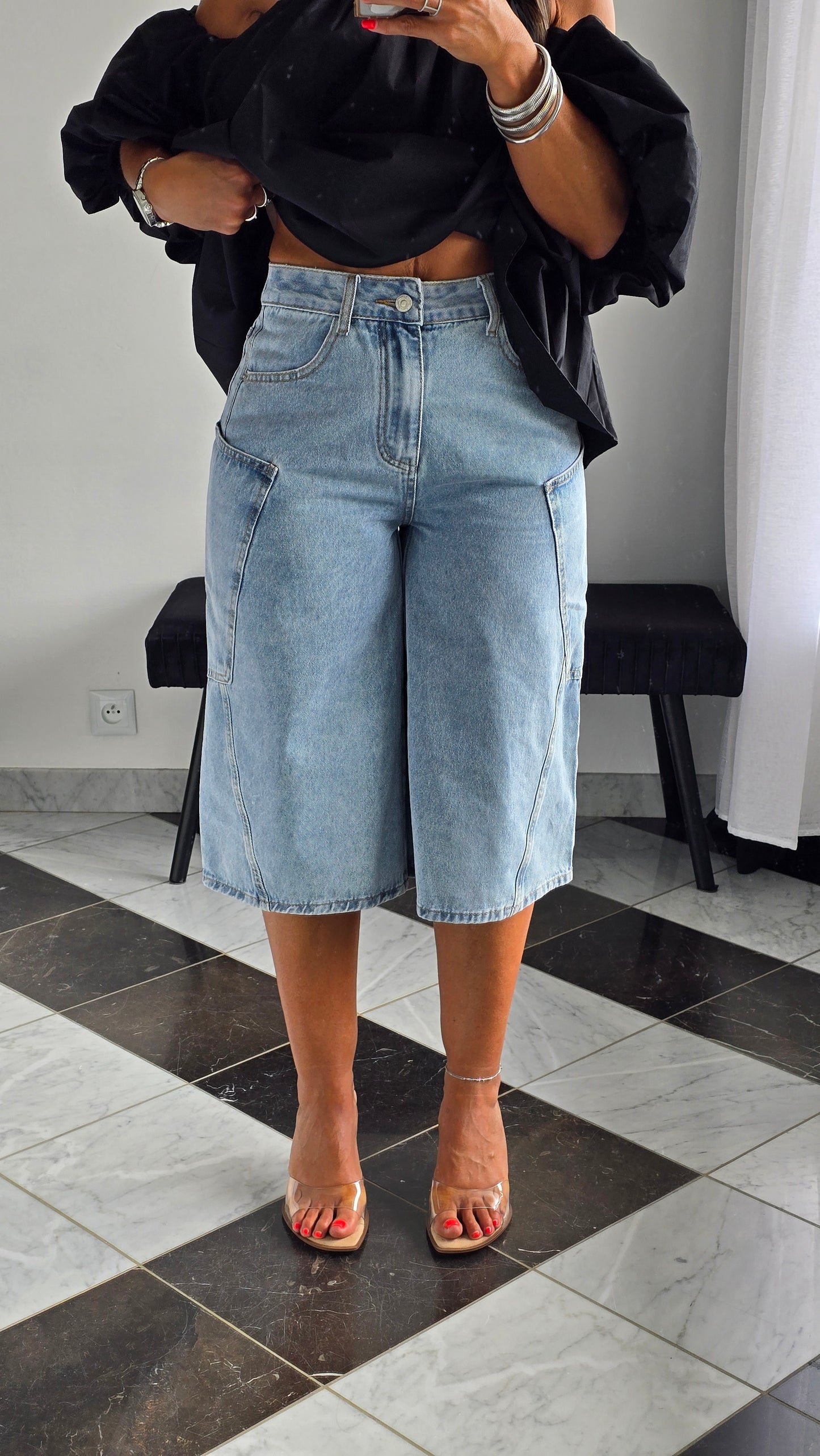 Bermuda en jean large - Coupe cargo