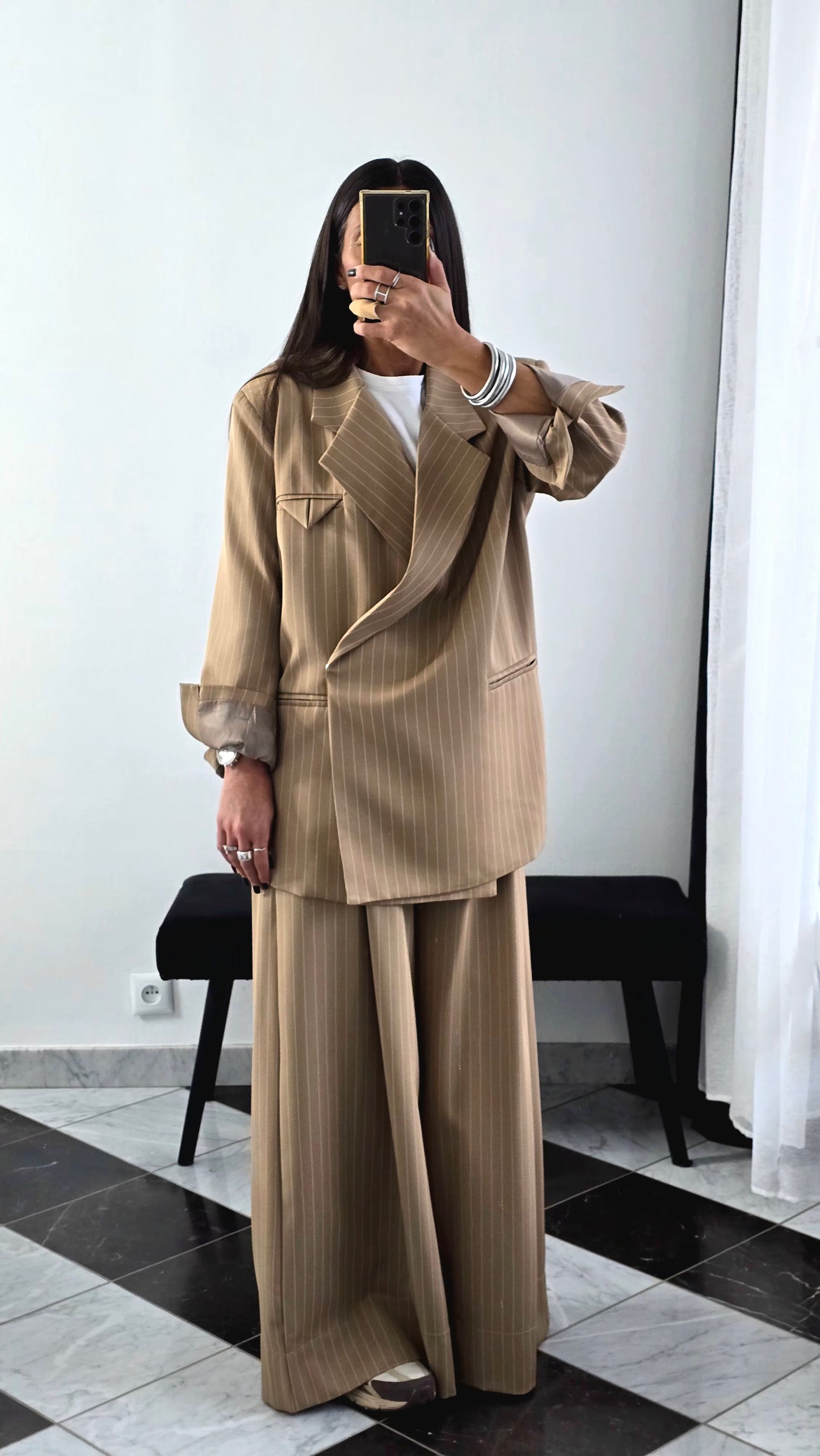 Blazer Oversize Rayé – Beige