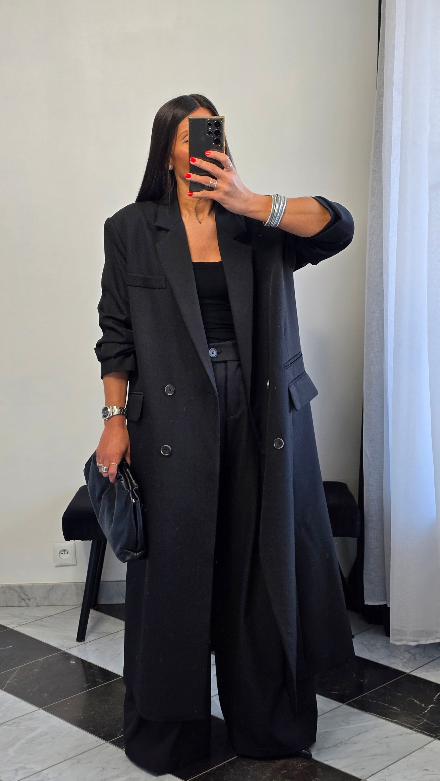Blazer long oversize noir – coupe signature SOÉLA