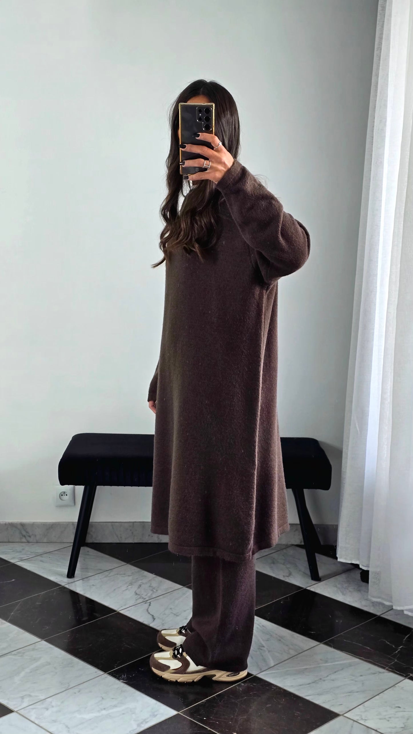 Ensemble Robe + Pantalon Maille Épaisse – Marron