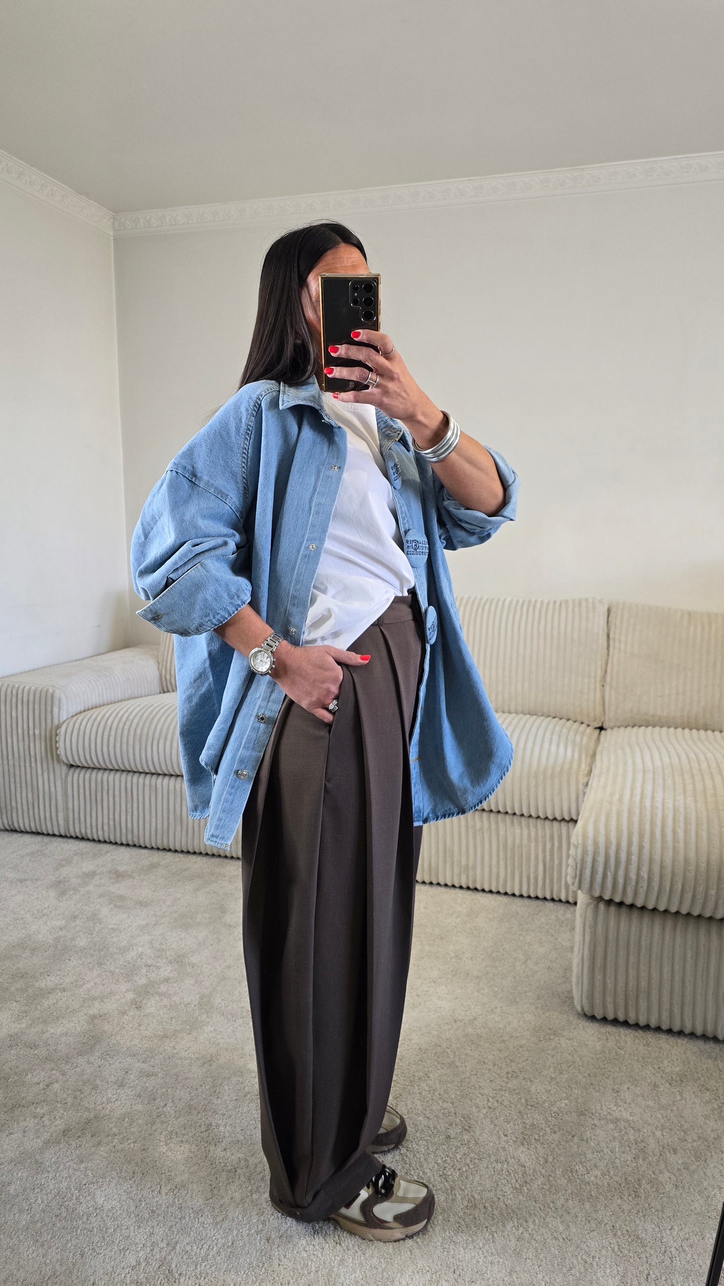 Veste Chemise Oversize en Denim Clair – Boutons Pression