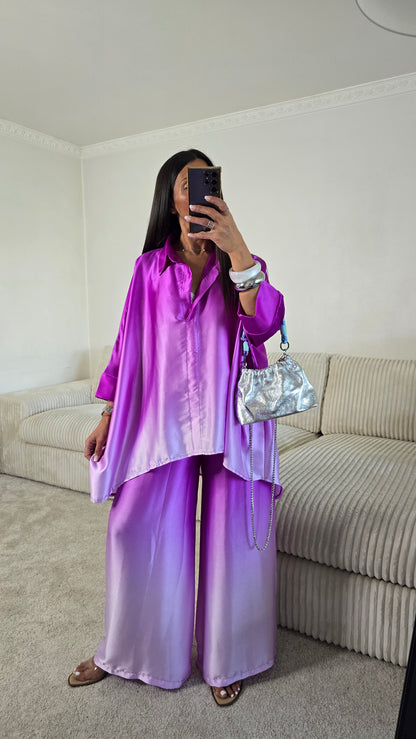 Chemisier satiné dégradé violet – fabrication française
