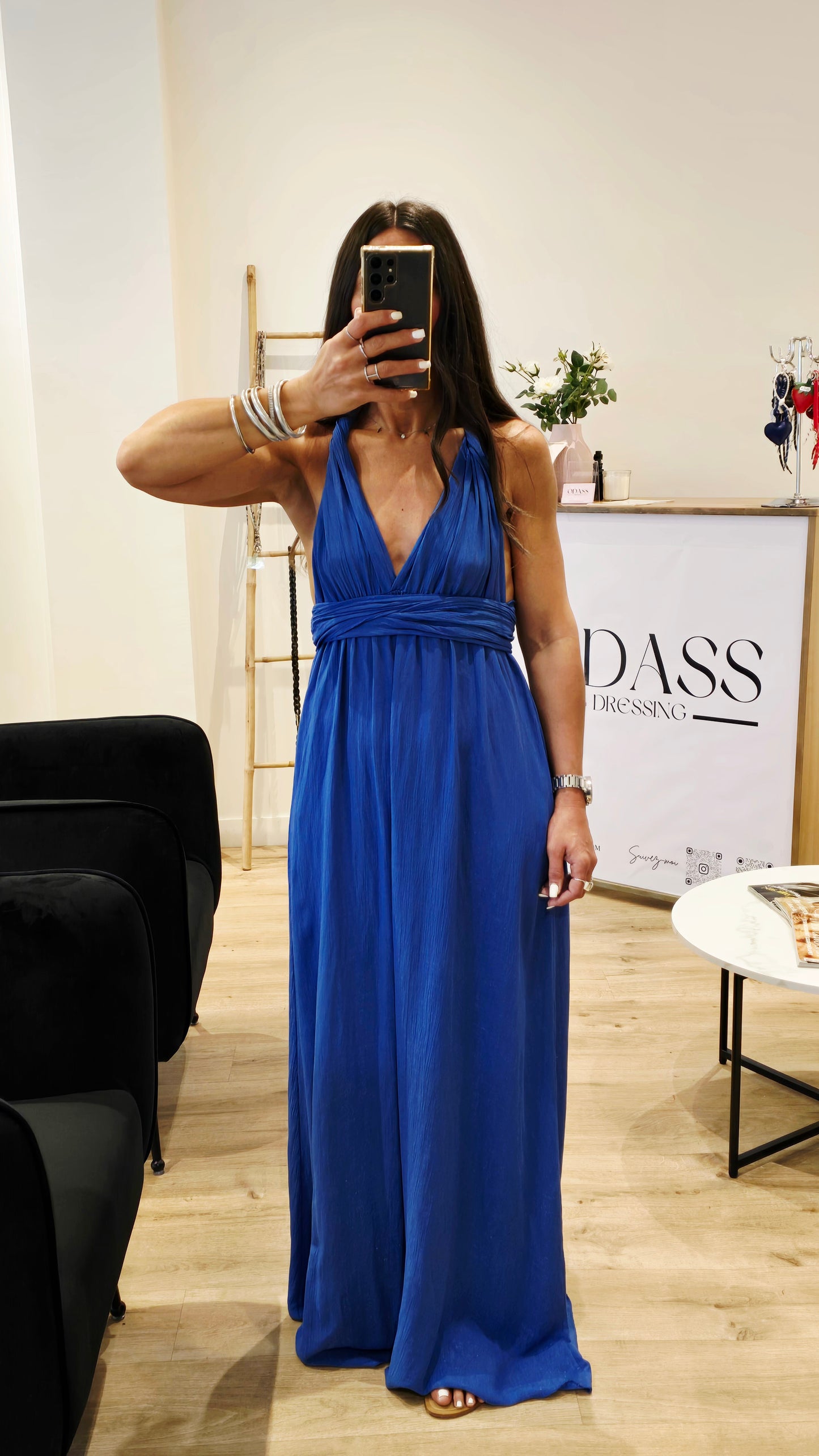Robe dos nu en viscose – Bleu royal