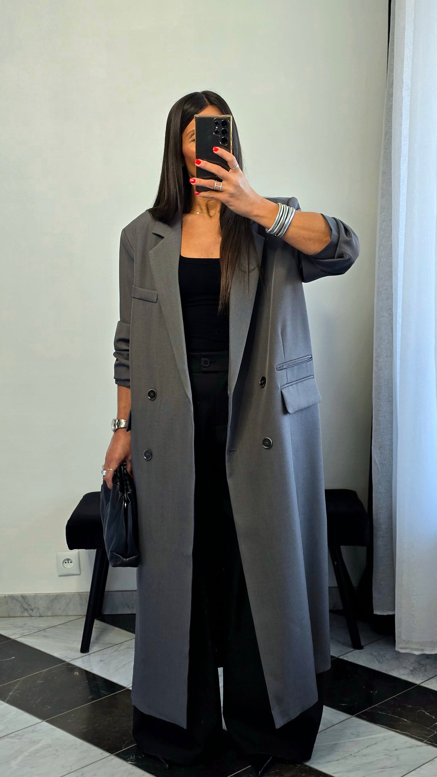 Blazer long oversize gris – coupe signature SOÉLA