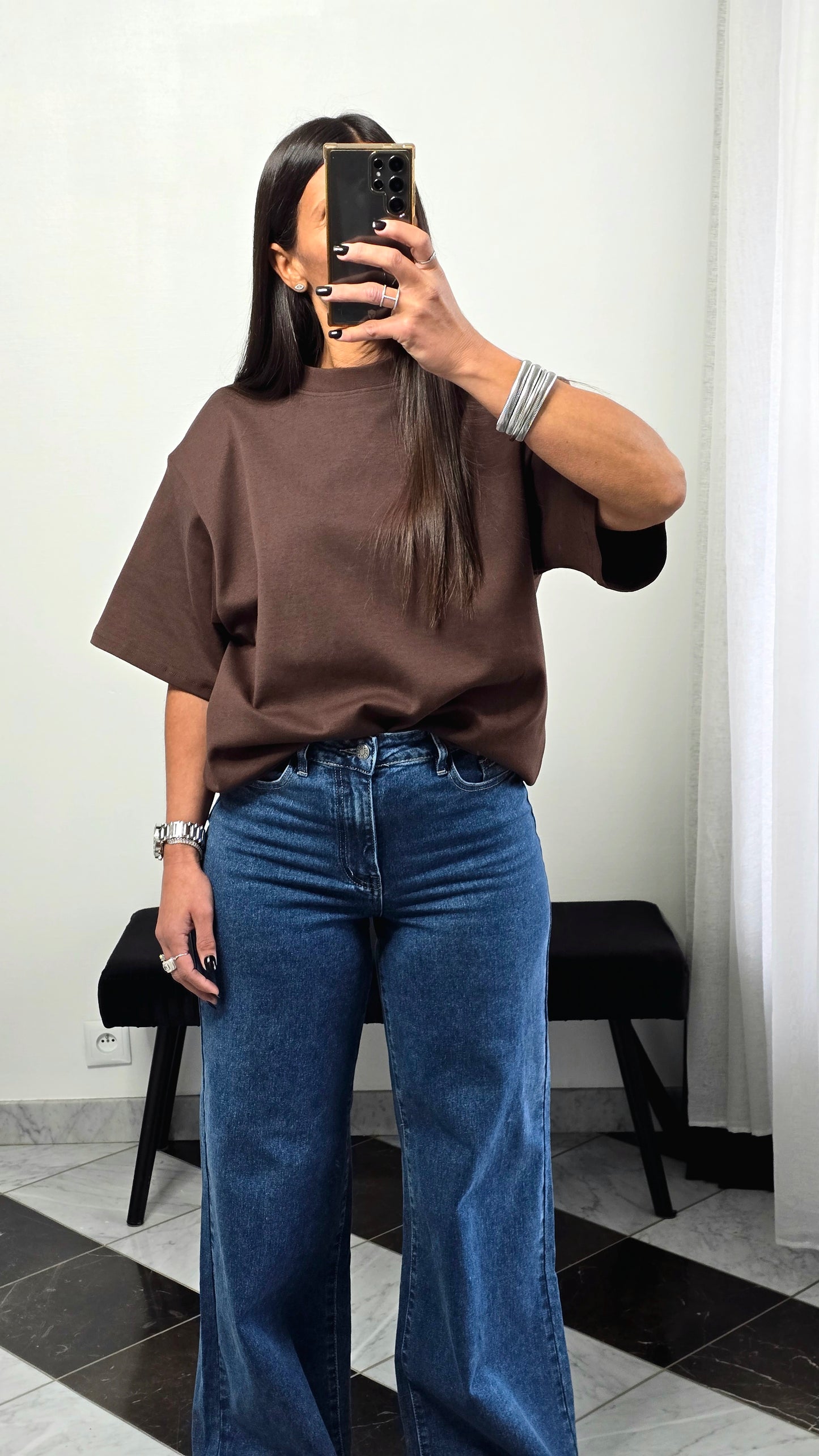 T-shirt à épaulettes chocolat en coton épais