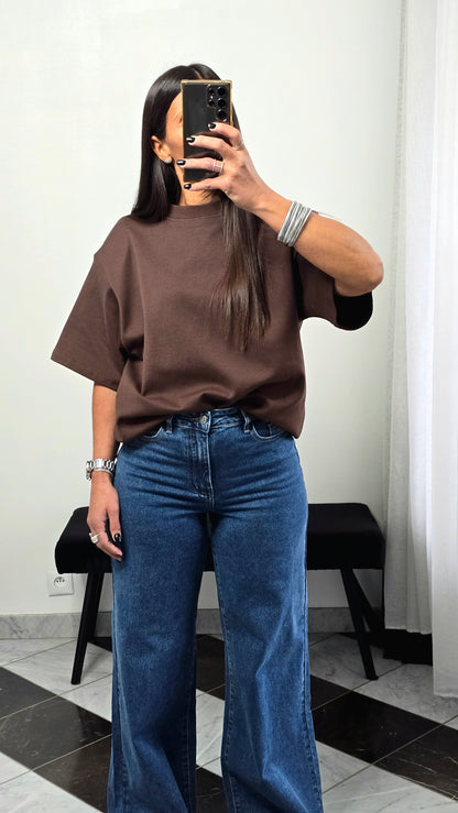 T-shirt à épaulettes chocolat en coton épais