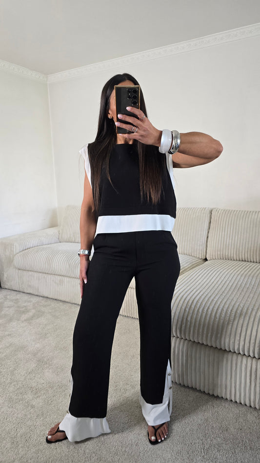 Pantalon noir & blanc détail boutons – fabrication française