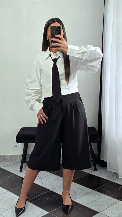 Chemise crop avec cravate amovible – blanc