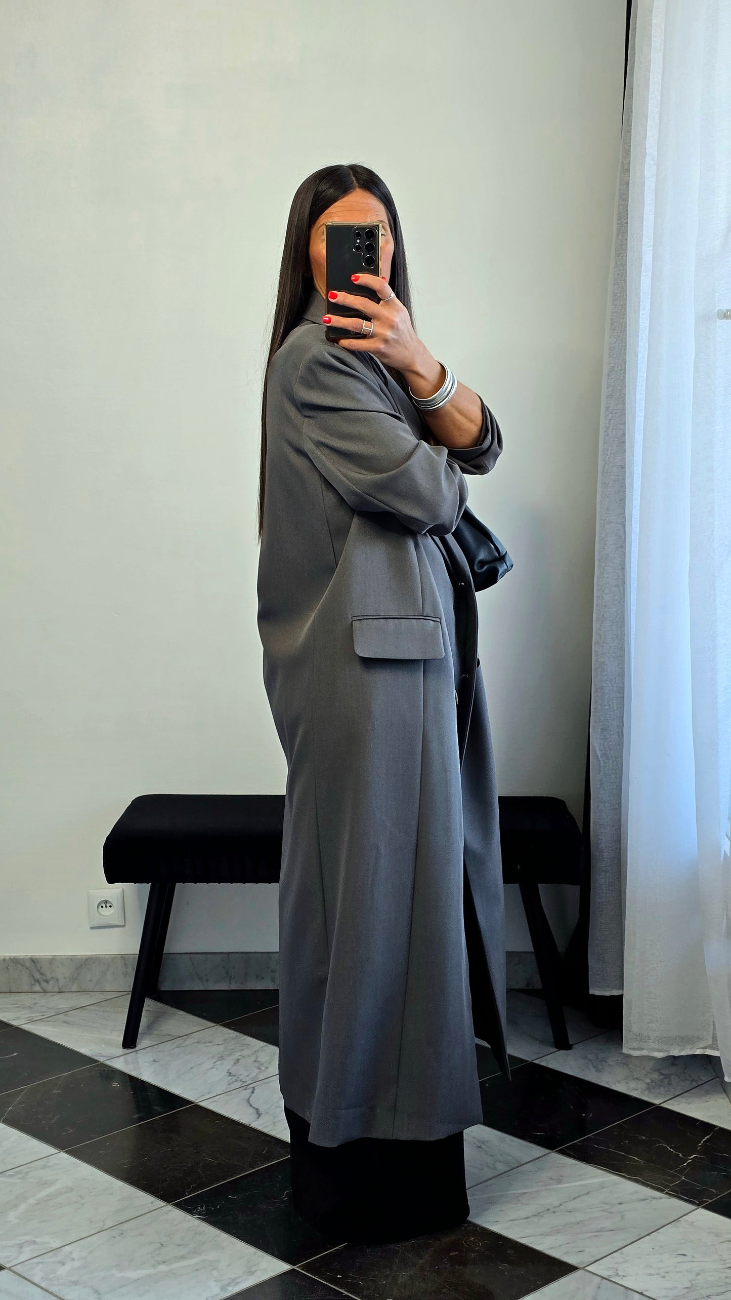 Blazer long oversize gris – coupe signature SOÉLA
