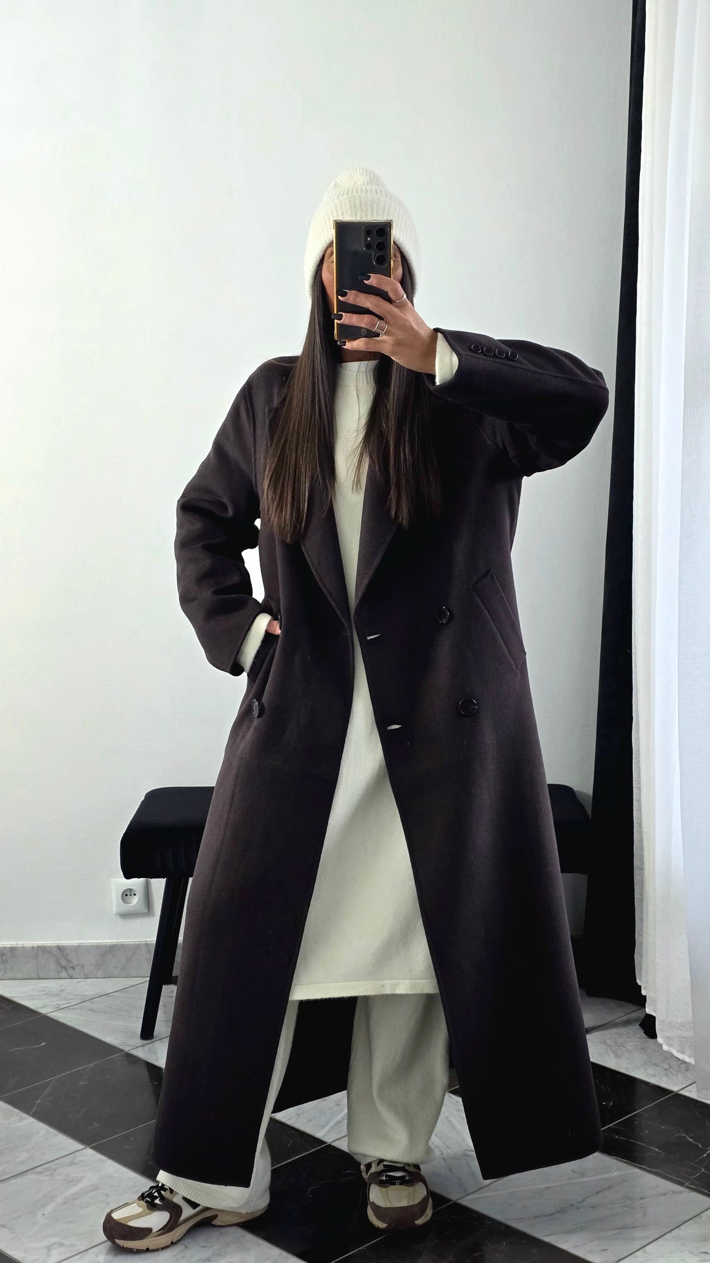 Manteau Extra Long en Laine – Chocolat