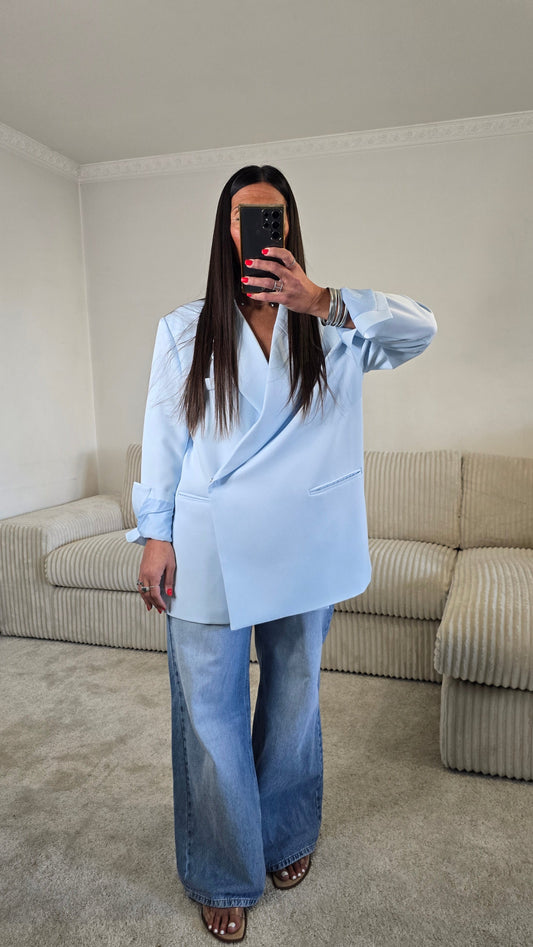 Blazer croisé oversize bleu ciel