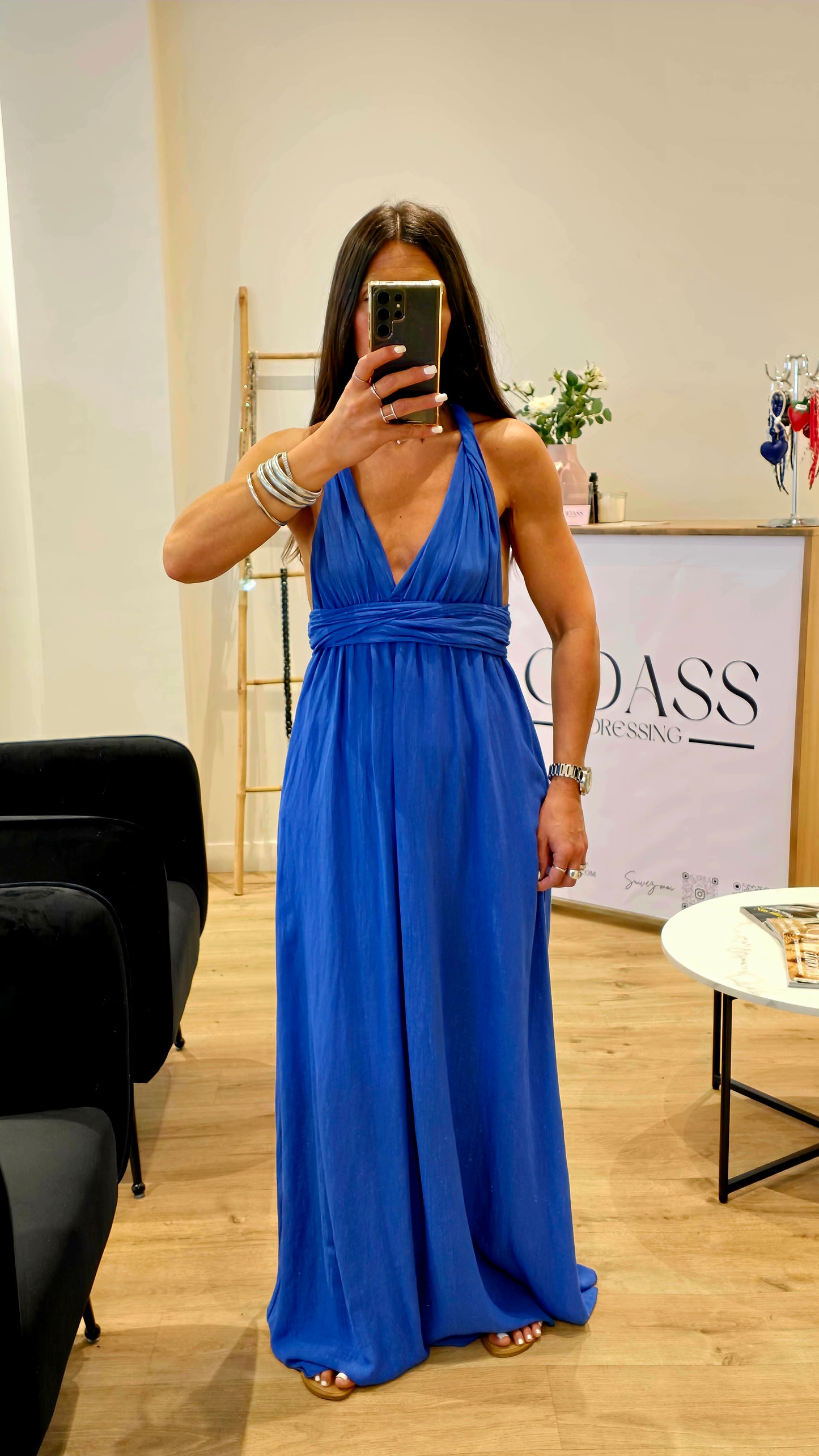 Robe dos nu en viscose – Bleu royal
