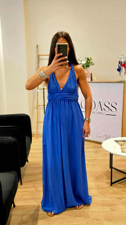 Robe dos nu en viscose – Bleu royal