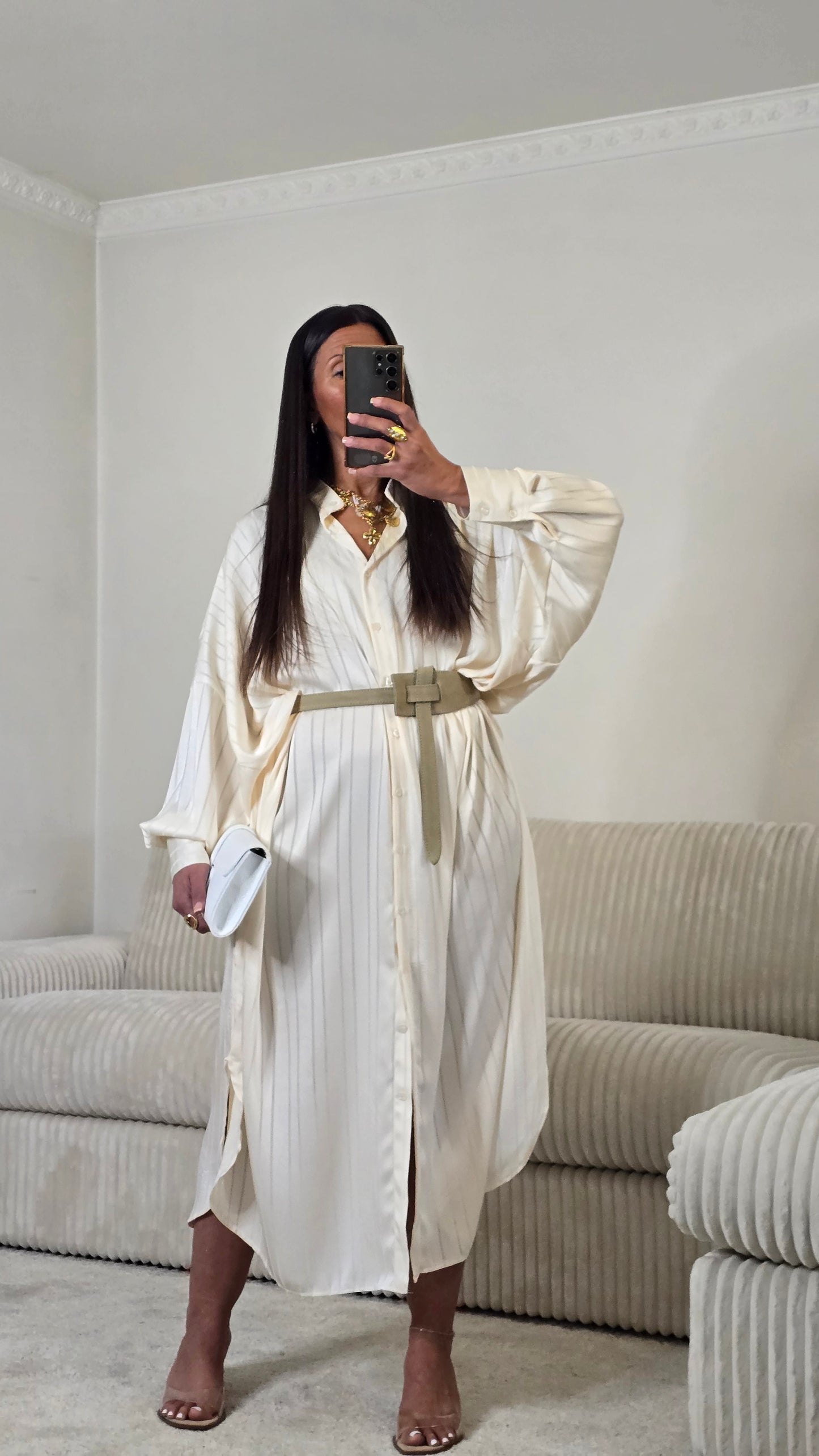 Ensemble satin texturé fluide – écru doux