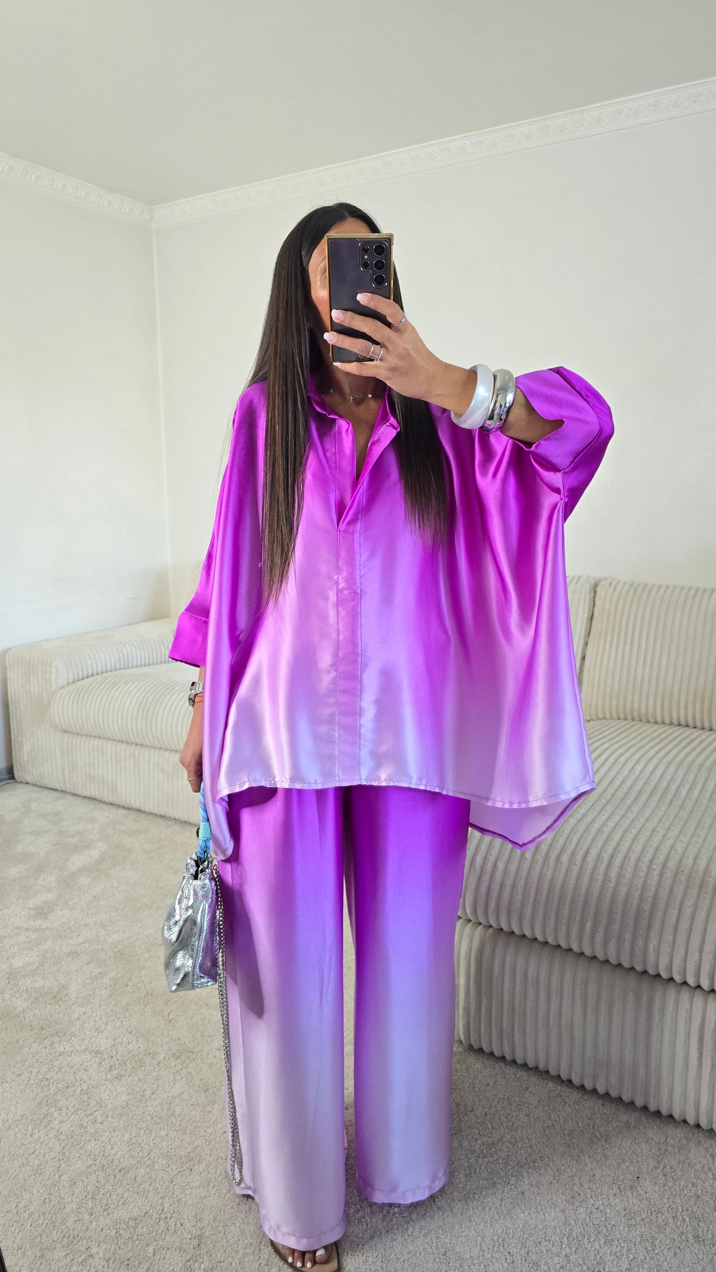 Chemisier satiné dégradé violet – fabrication française