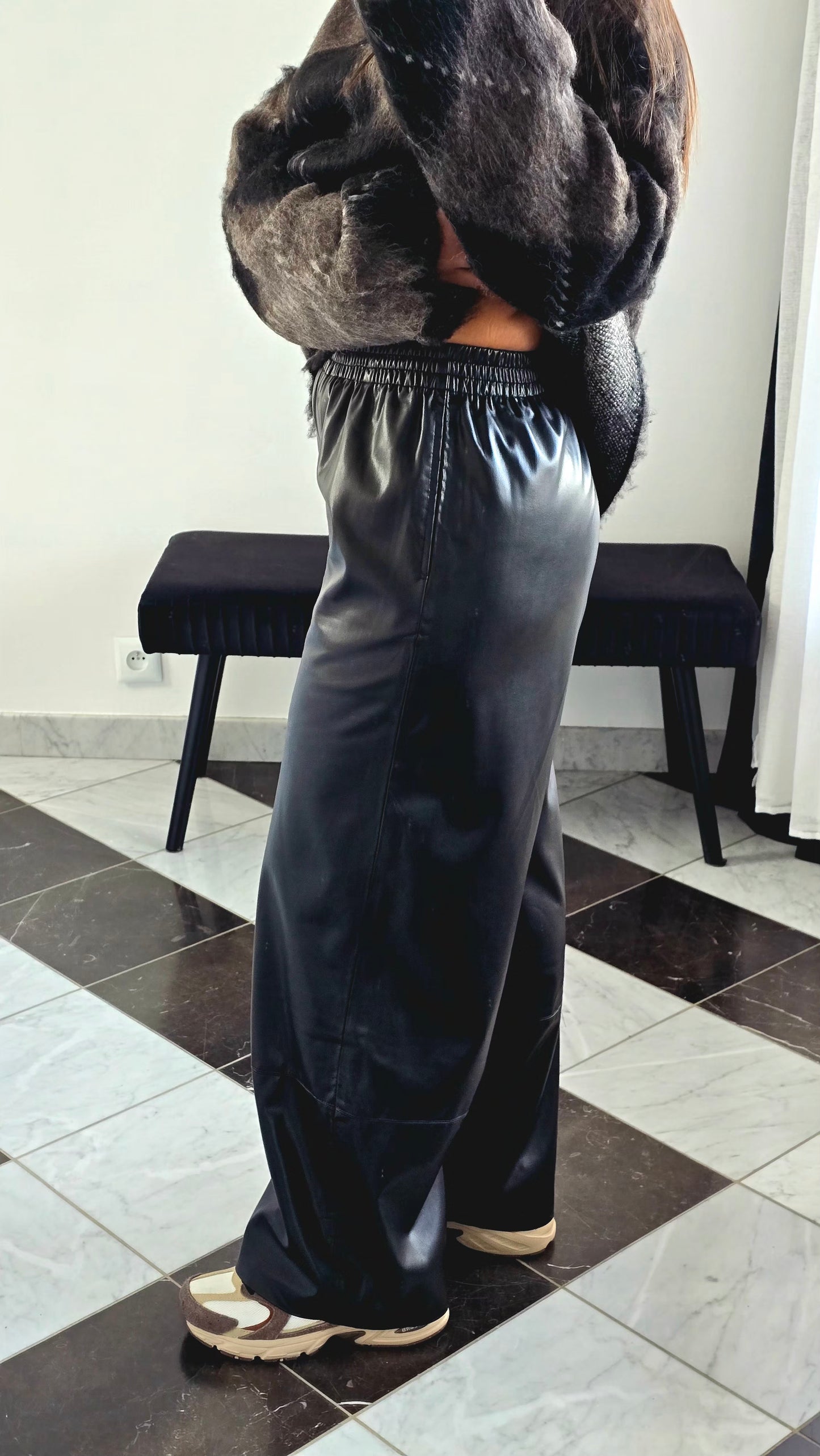 Pantalon Large Simili Noir – Doublure Viscose