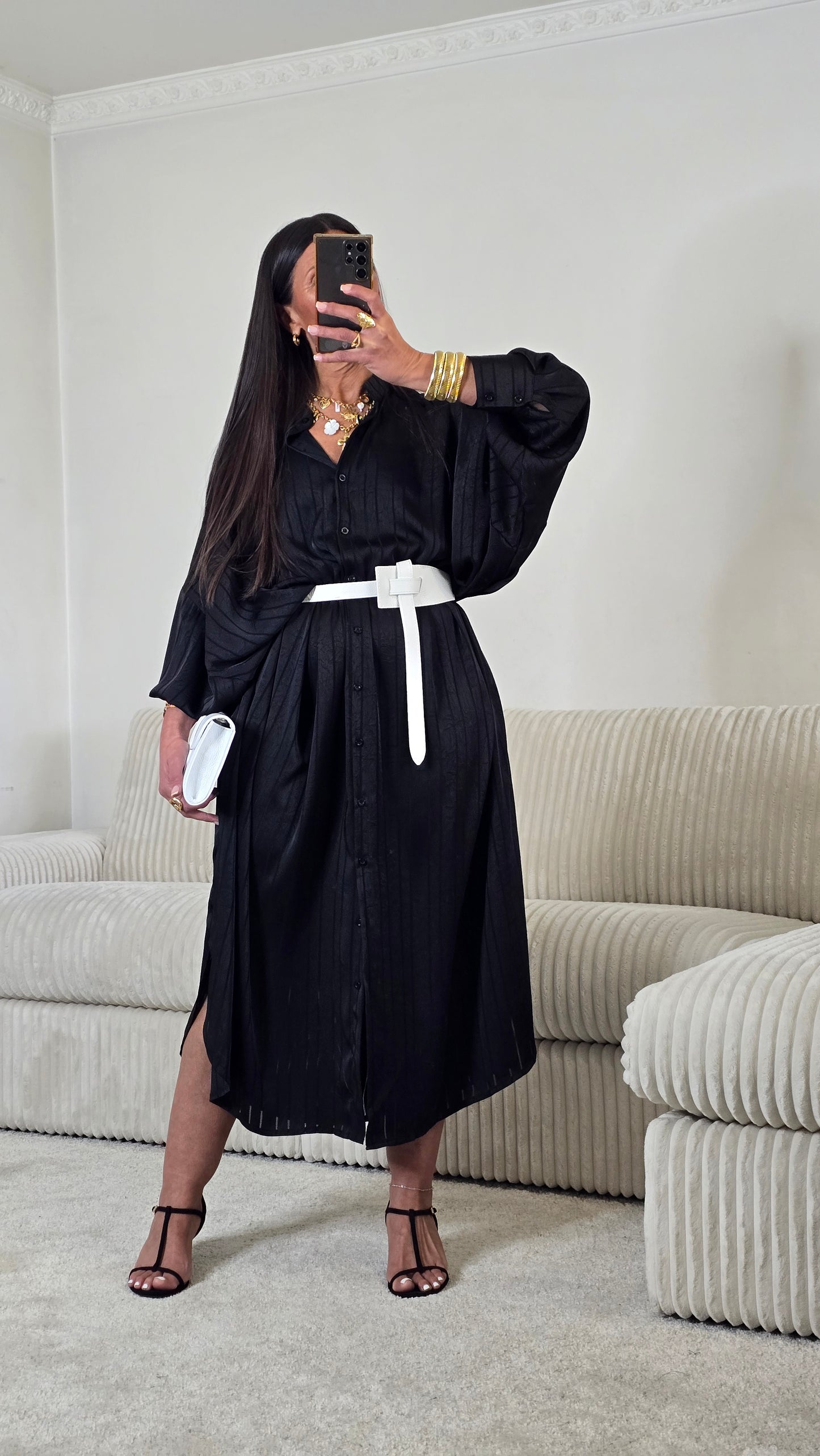 Ensemble satin texturé fluide – noir profond