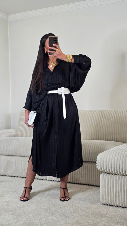 Ensemble satin texturé fluide – noir profond