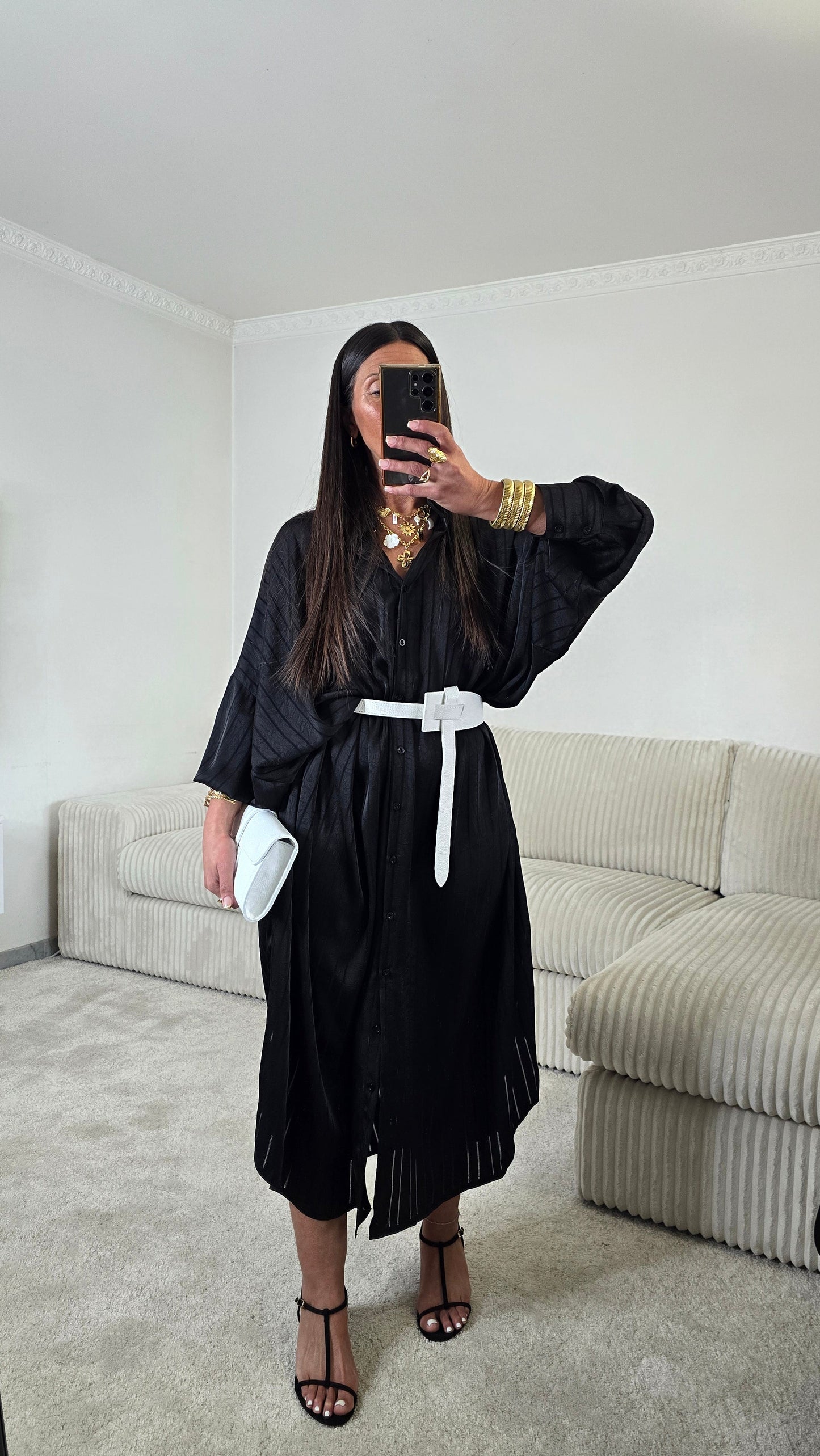 Ensemble satin texturé fluide – noir profond