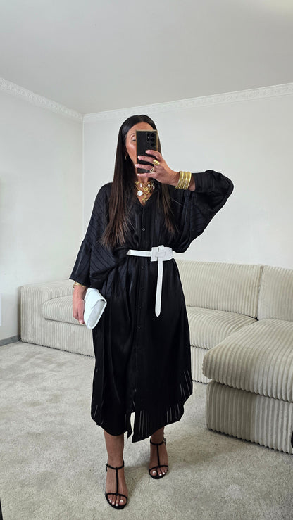 Ensemble satin texturé fluide – noir profond