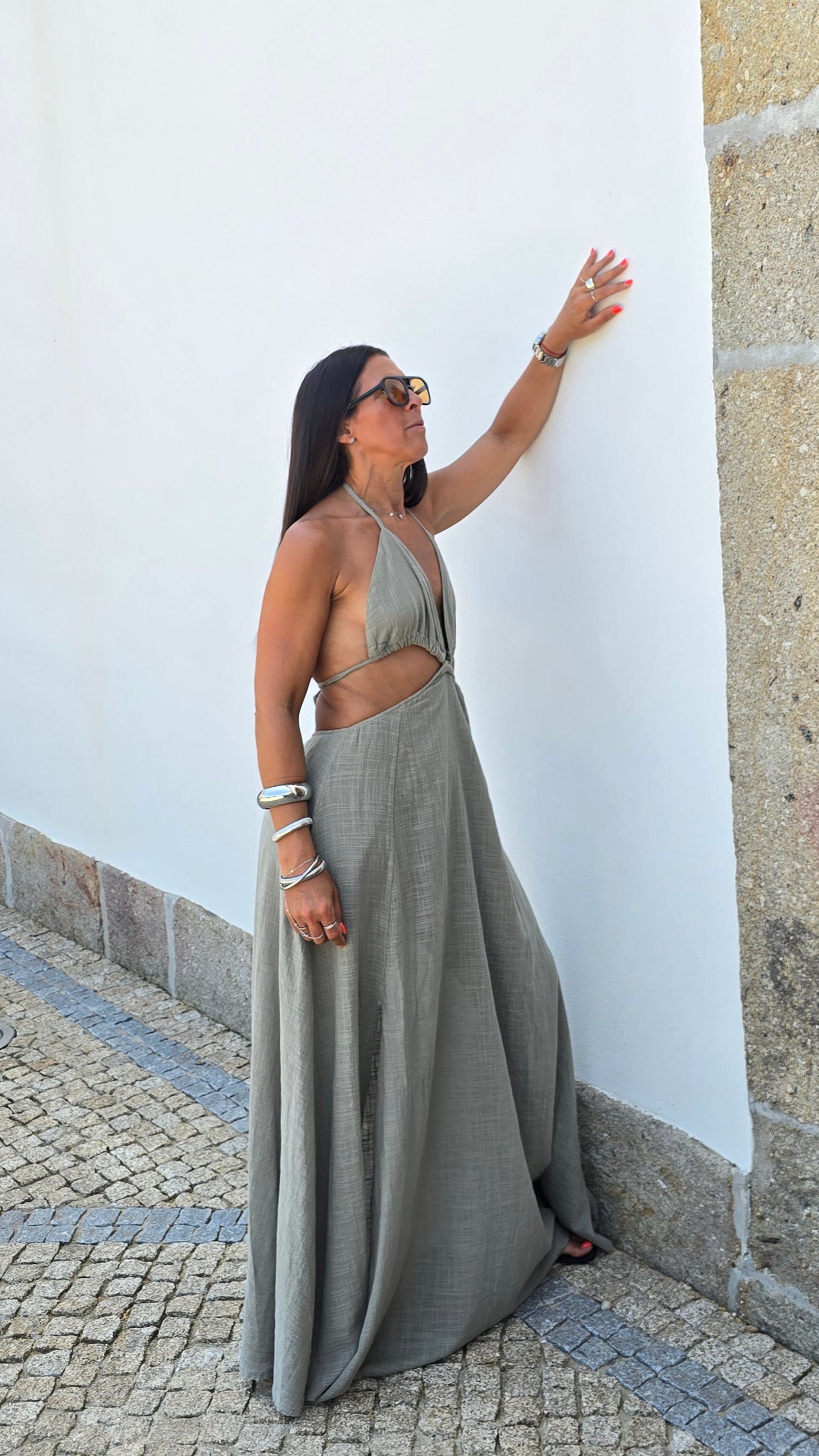 Robe longue dos nu - kaki clair
