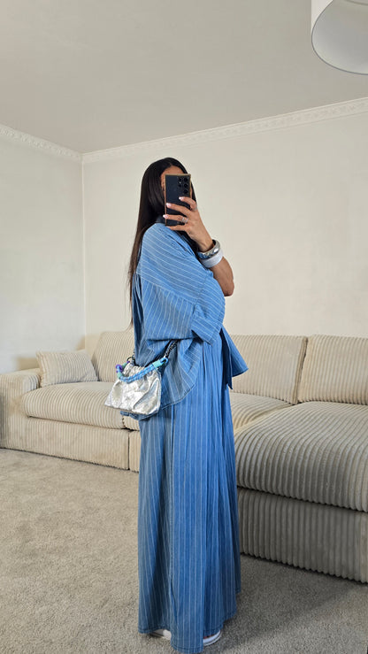 Ensemble esprit japanisant – bleu denim rayé