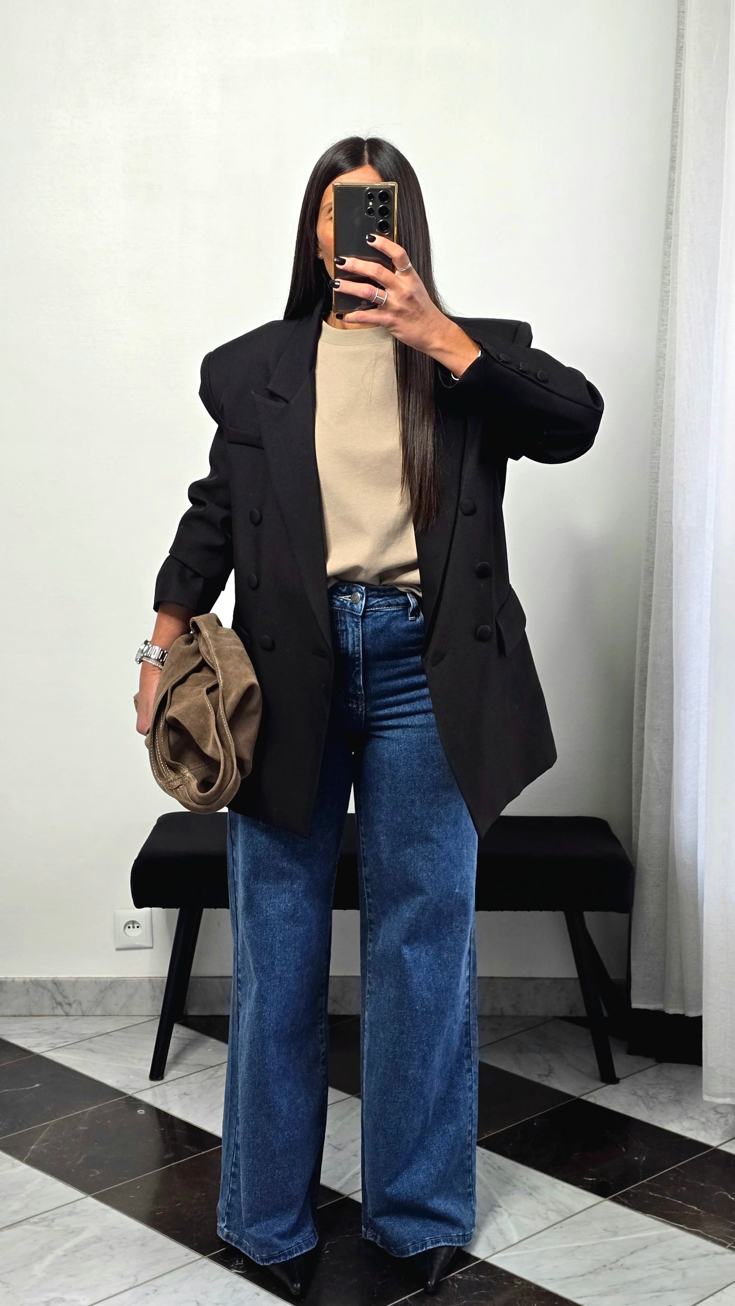 T-shirt à épaulettes taupe en coton épais