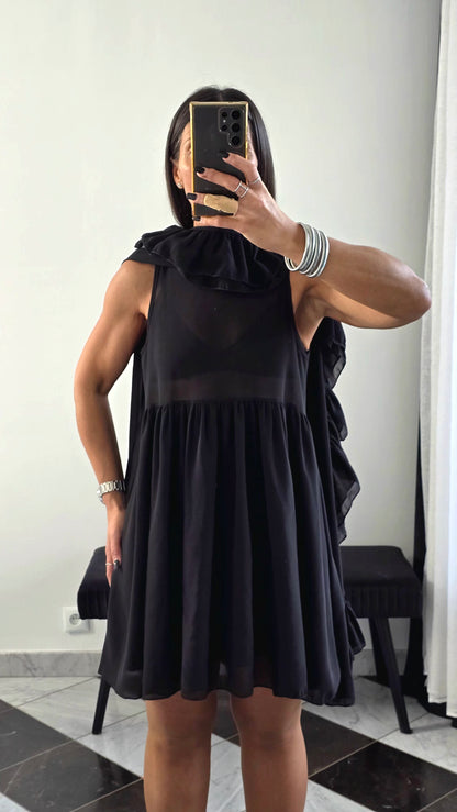 Robe Cape Volants – Noir Intense