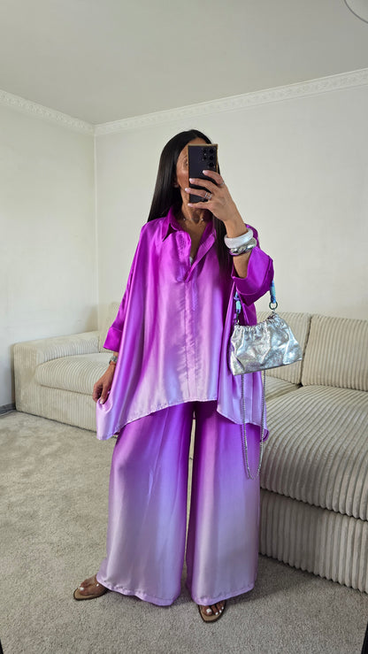 Chemisier satiné dégradé violet – fabrication française