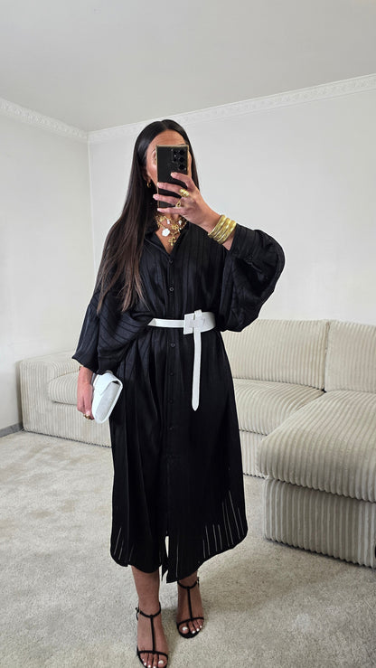 Ensemble satin texturé fluide – noir profond