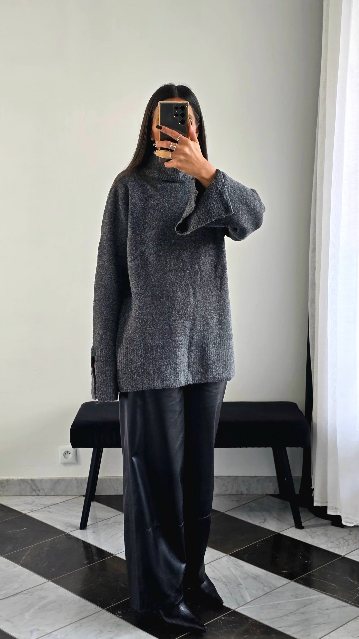 Pull Oversize Fentes – Gris Anthracite