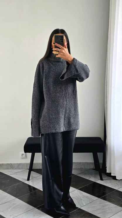 Pull Oversize Fentes – Gris Anthracite