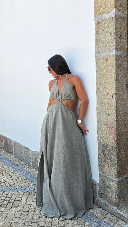Robe longue dos nu - kaki clair